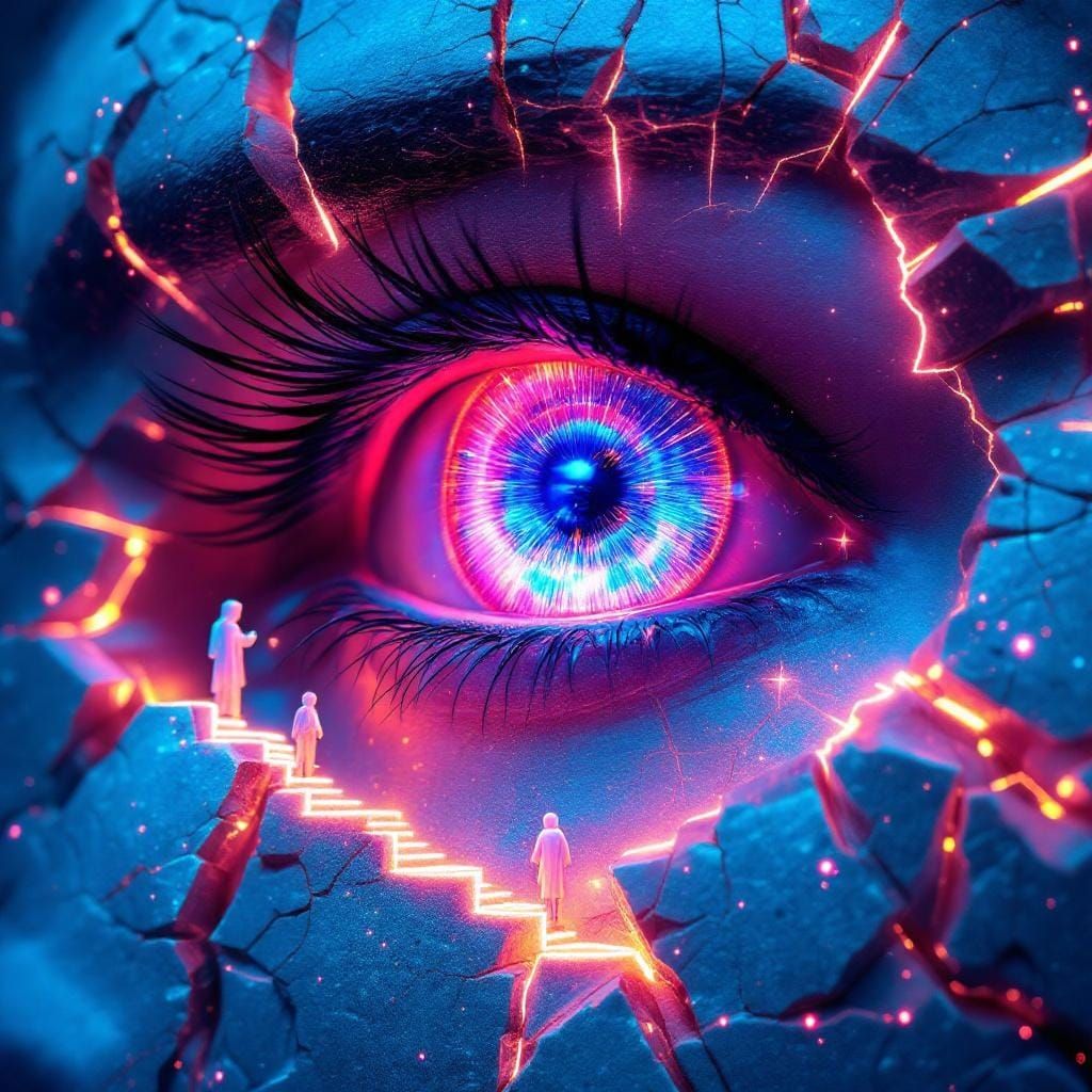 Eye of Fractured Neon Glass with Vapor