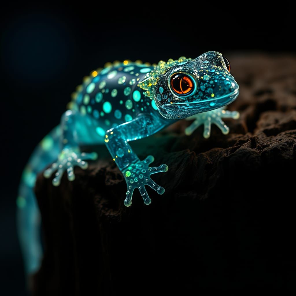 Bioluminescent Crystal Gecko Sculpture Digital Art