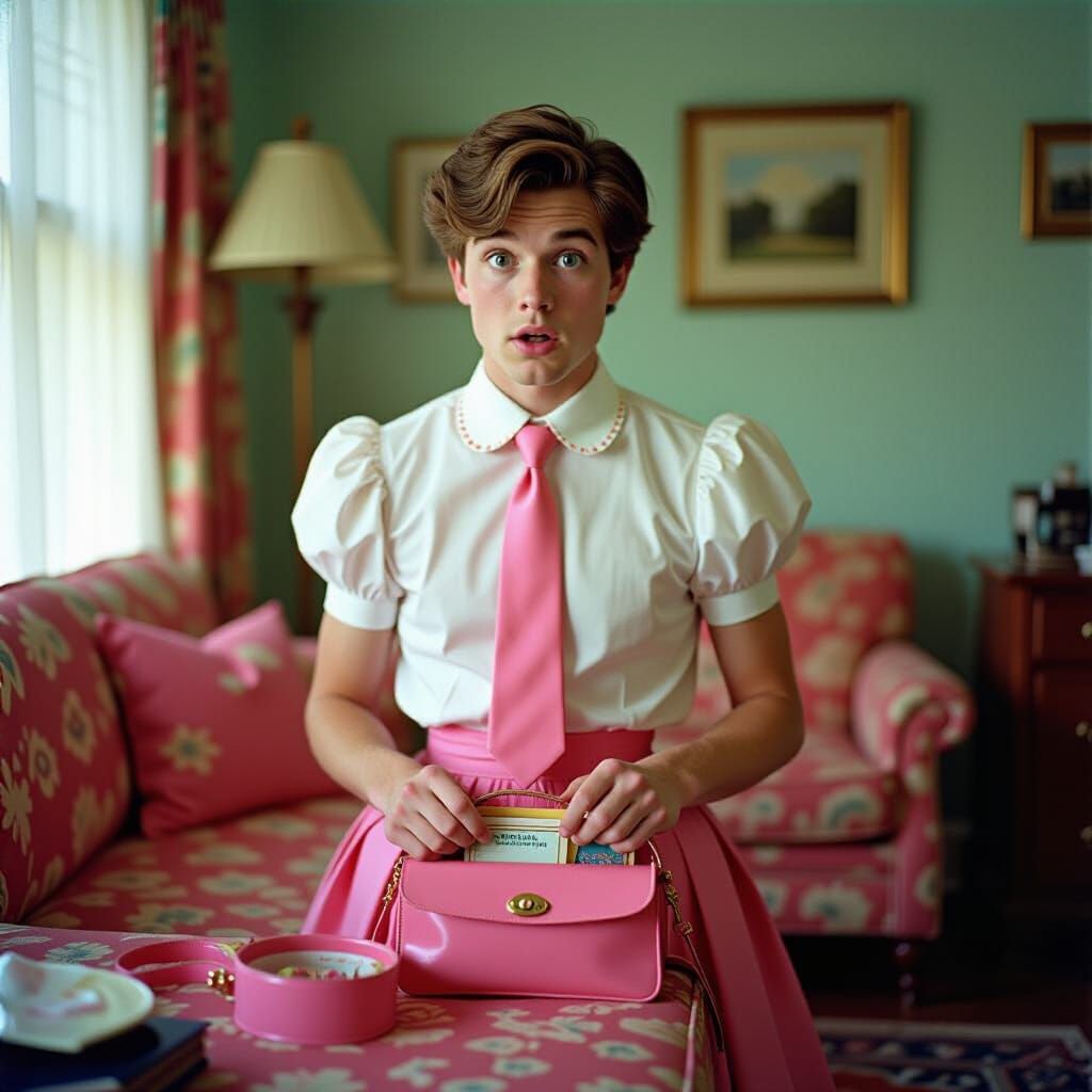 Young Man Crossdressing in Skirt with Vibrant Lighting