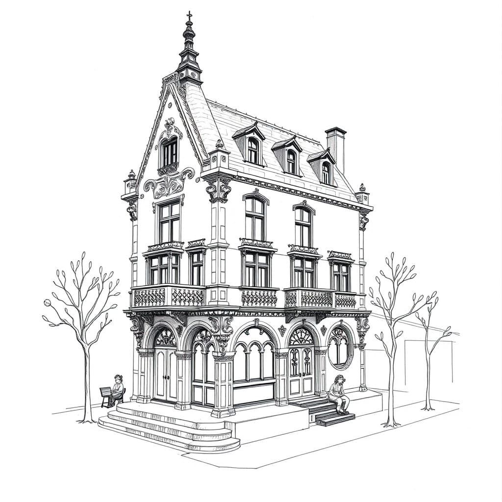 Elegant Barcelona Art Nouveau Villa Sketch