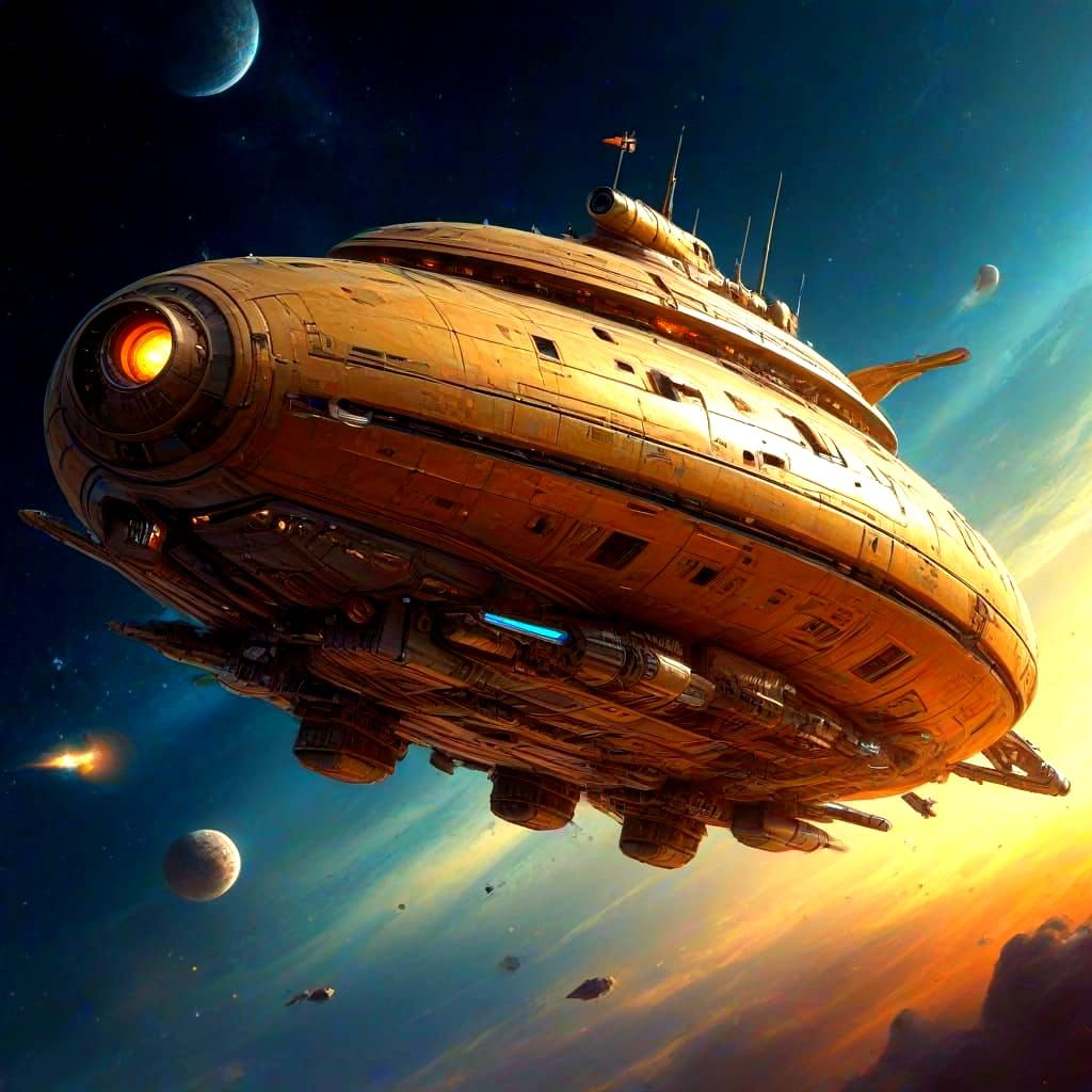 Futuristic Spaceship in Orientalist Oil Painting