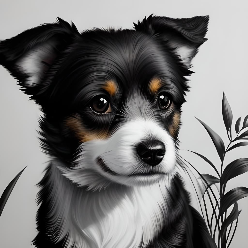 Monochrome Terrier with Botanical Details