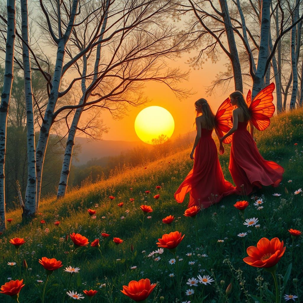 Golden-Orange Sun Sets on Elfin Hill amidst Whimsical Faerie...
