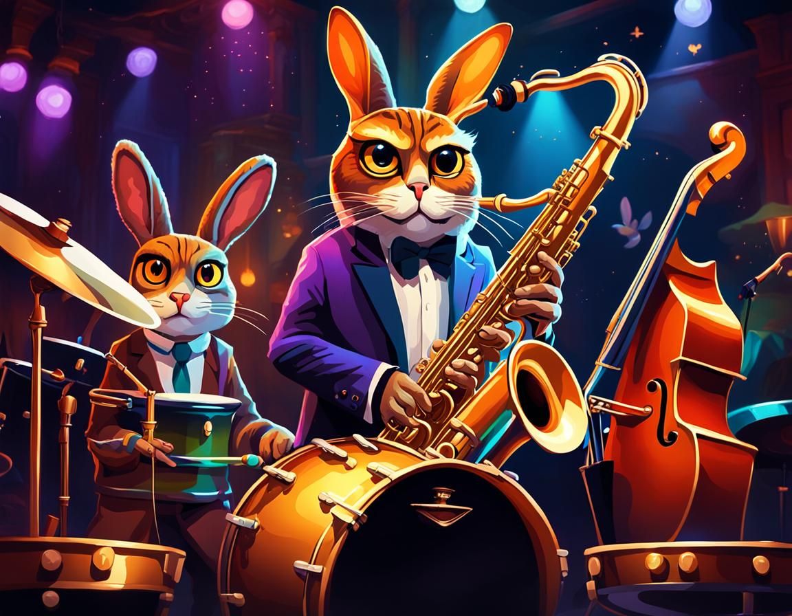 Animals Play Jazz in a Vibrant Digital Painting