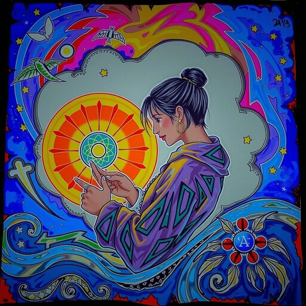 Vibrant Woman in Colorful Outfit with Nature Background