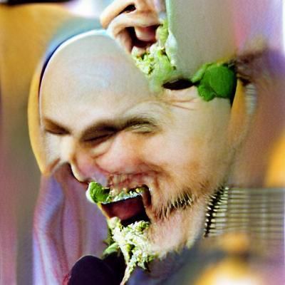 Billy Corgan Laughing While Eating Salad