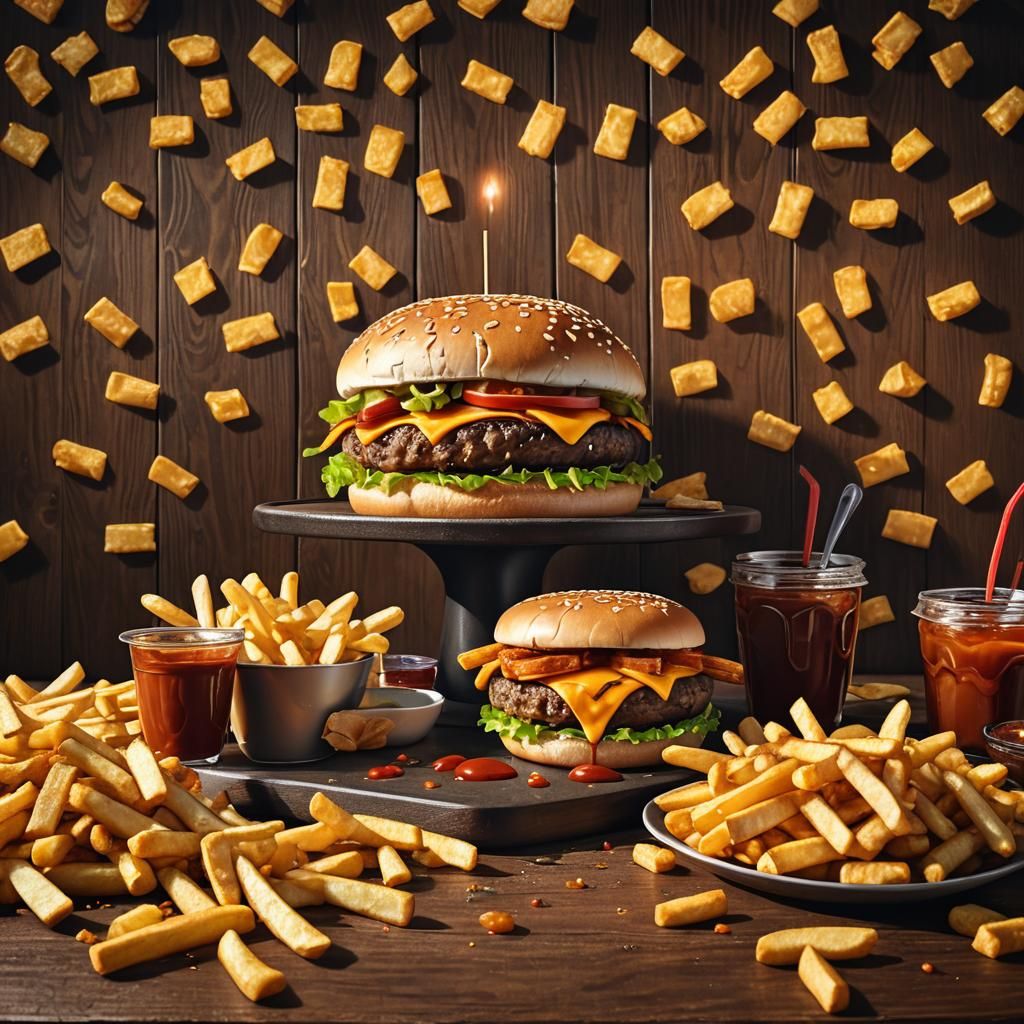 Juicy Cheeseburger with Fries: Fantasy Concept Art