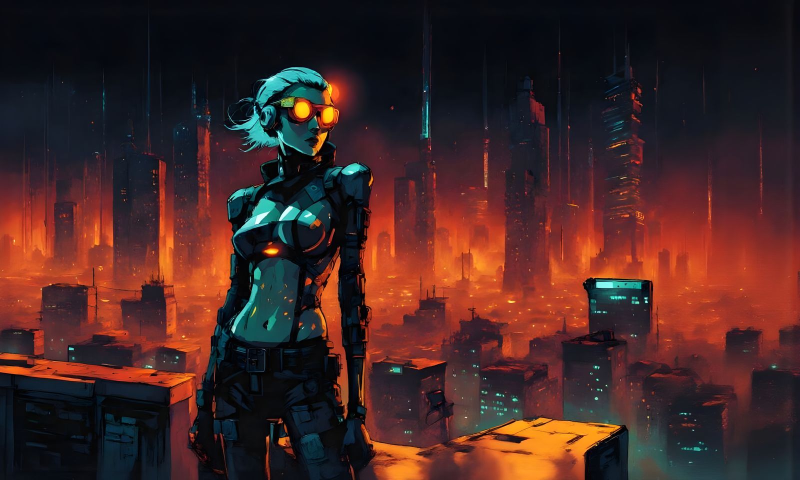 Cyberpunk Hacker Descends in Expressionist Metropolis
