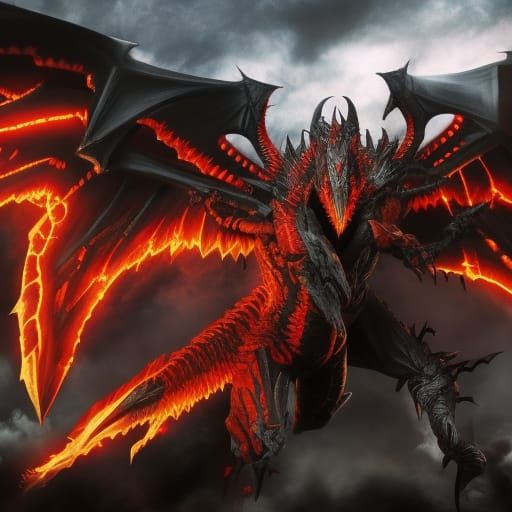 Menacing Fire Dragon with Spiked Wings as 3D Art