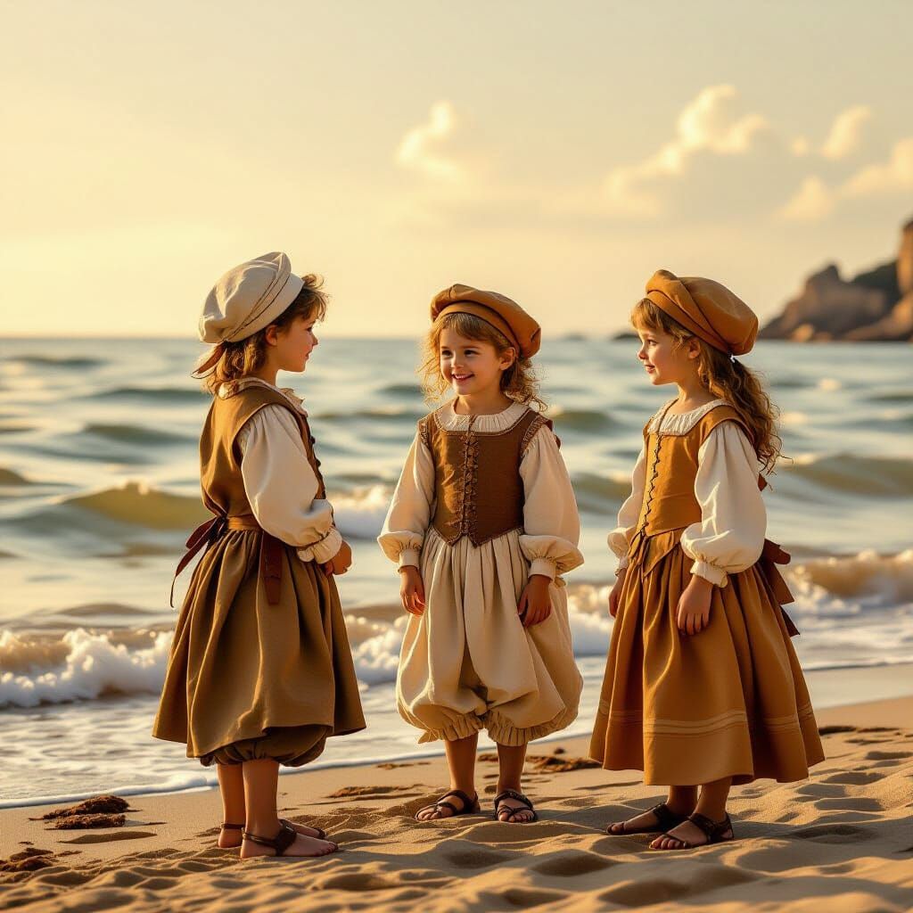 Children Play by Sea in Renaissance Style