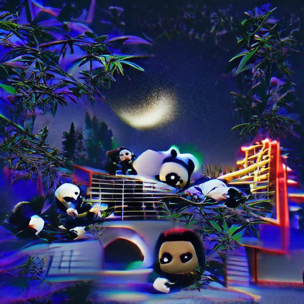Panda in Moonlight Bamboo Forest at Night