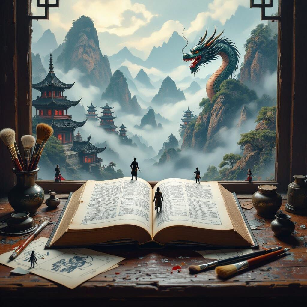 Asian Landscape Unfolds in Open Book