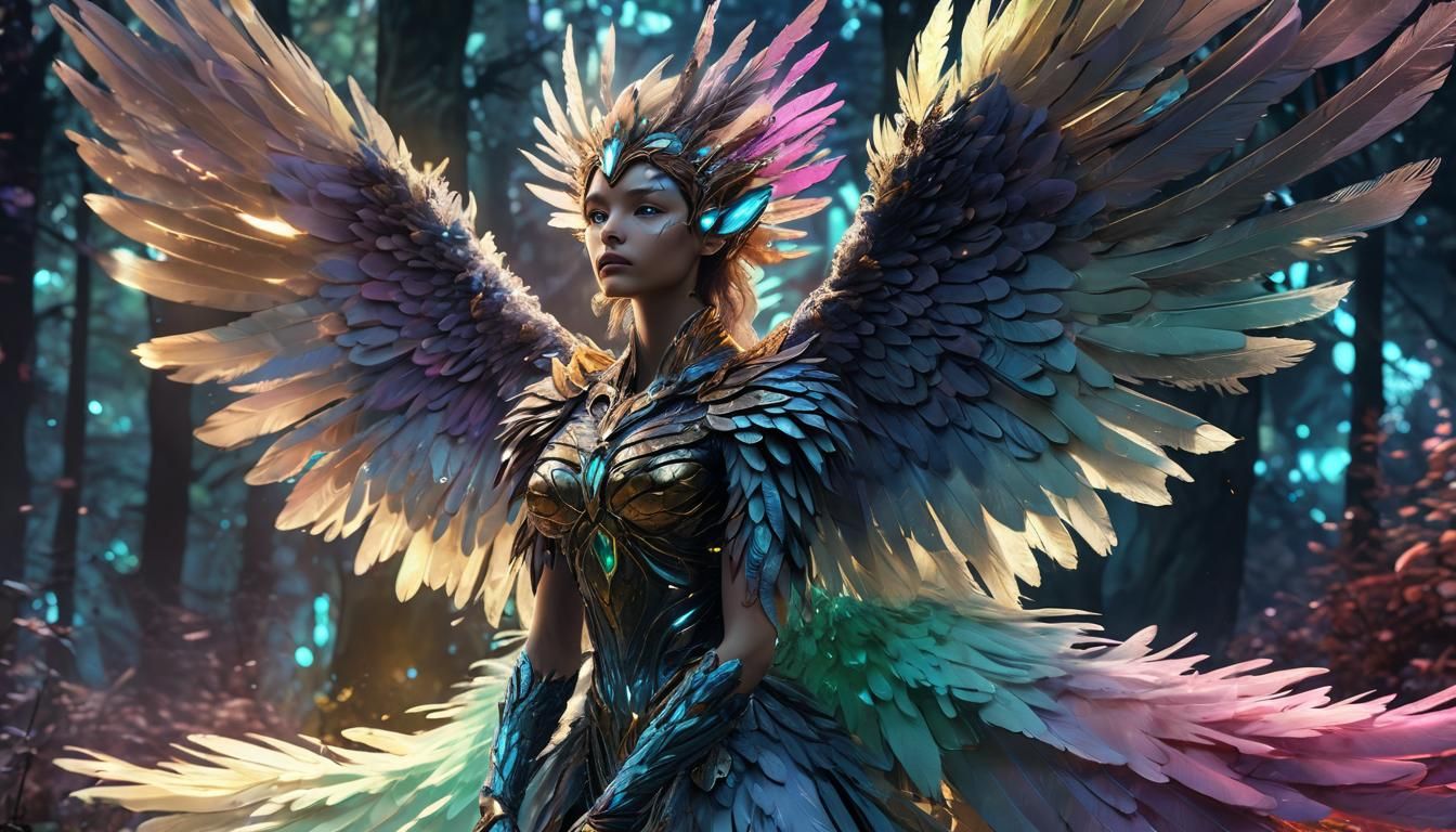Winged Humanoid in Mystical Forest Concept Art