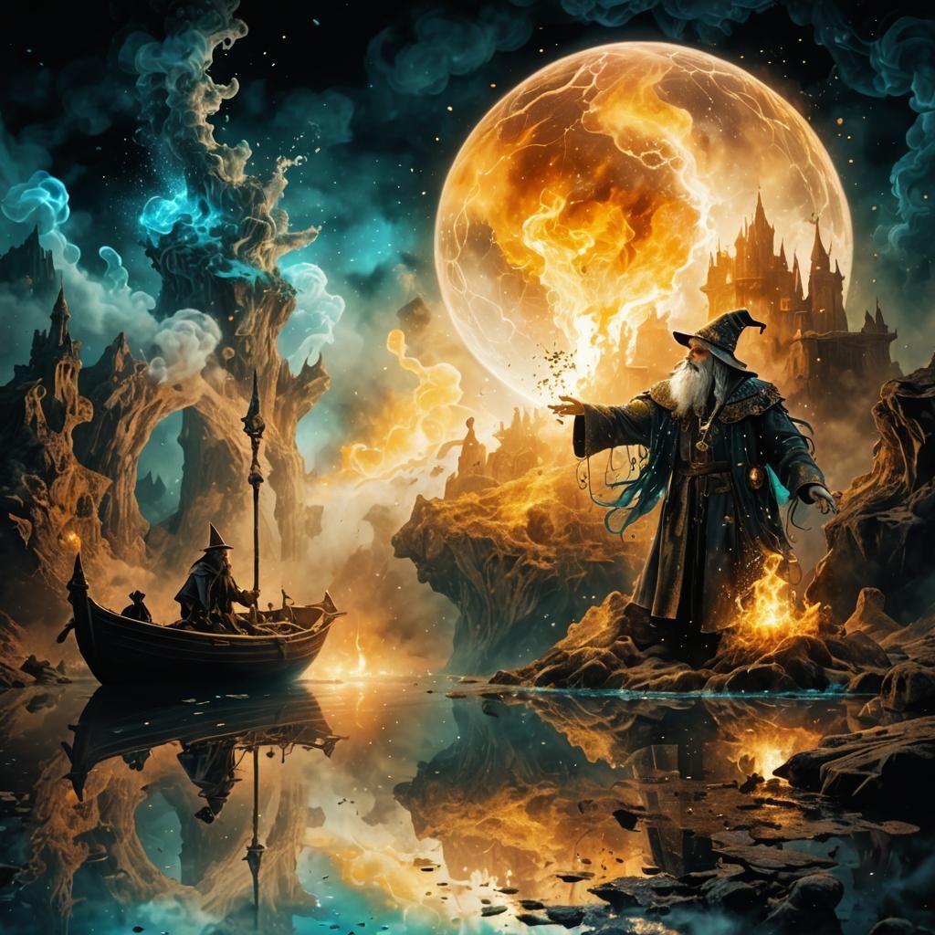 Surreal Wizard Portrait in Bioluminescent Underground Realm