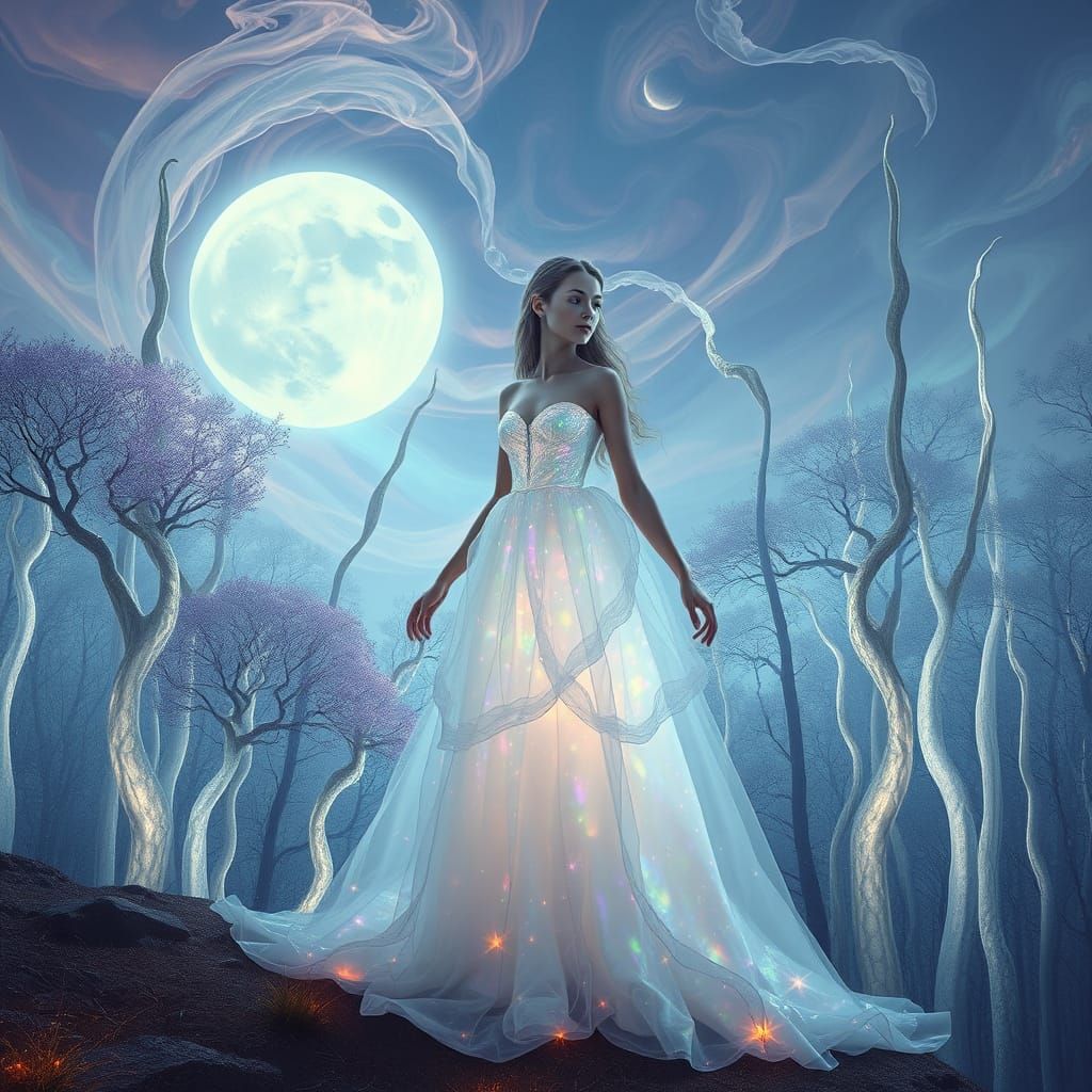 Surreal and unusual view of a lunar-girl world