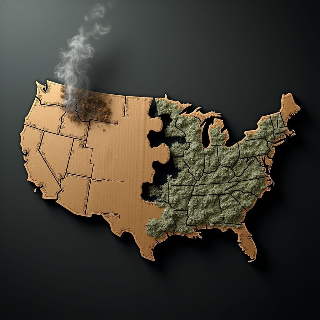 Damaged US Map Puzzle Pieces in Dramatic Lighting