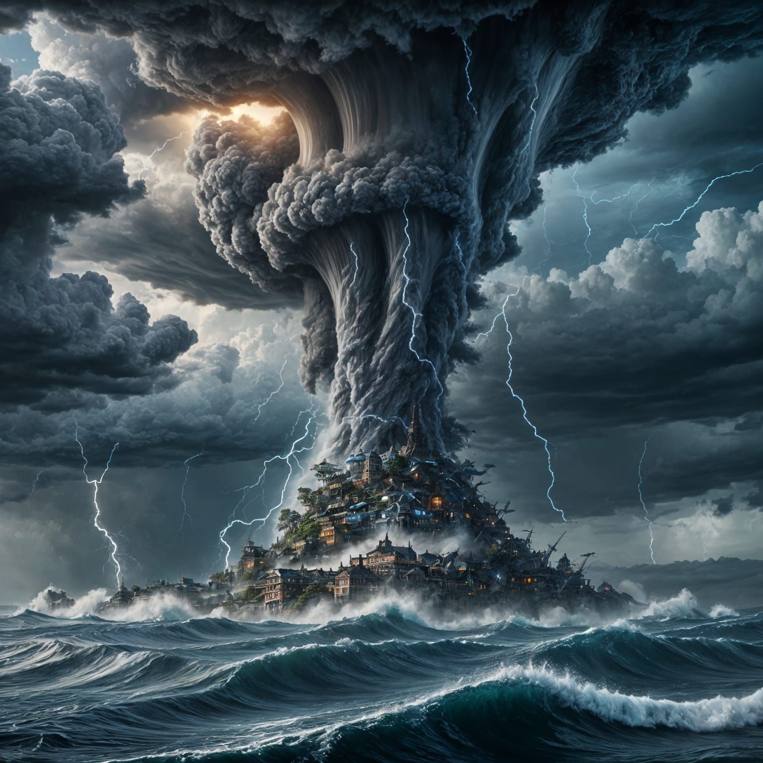 Animated Tornado with Eyes in Stormy Blue Sea