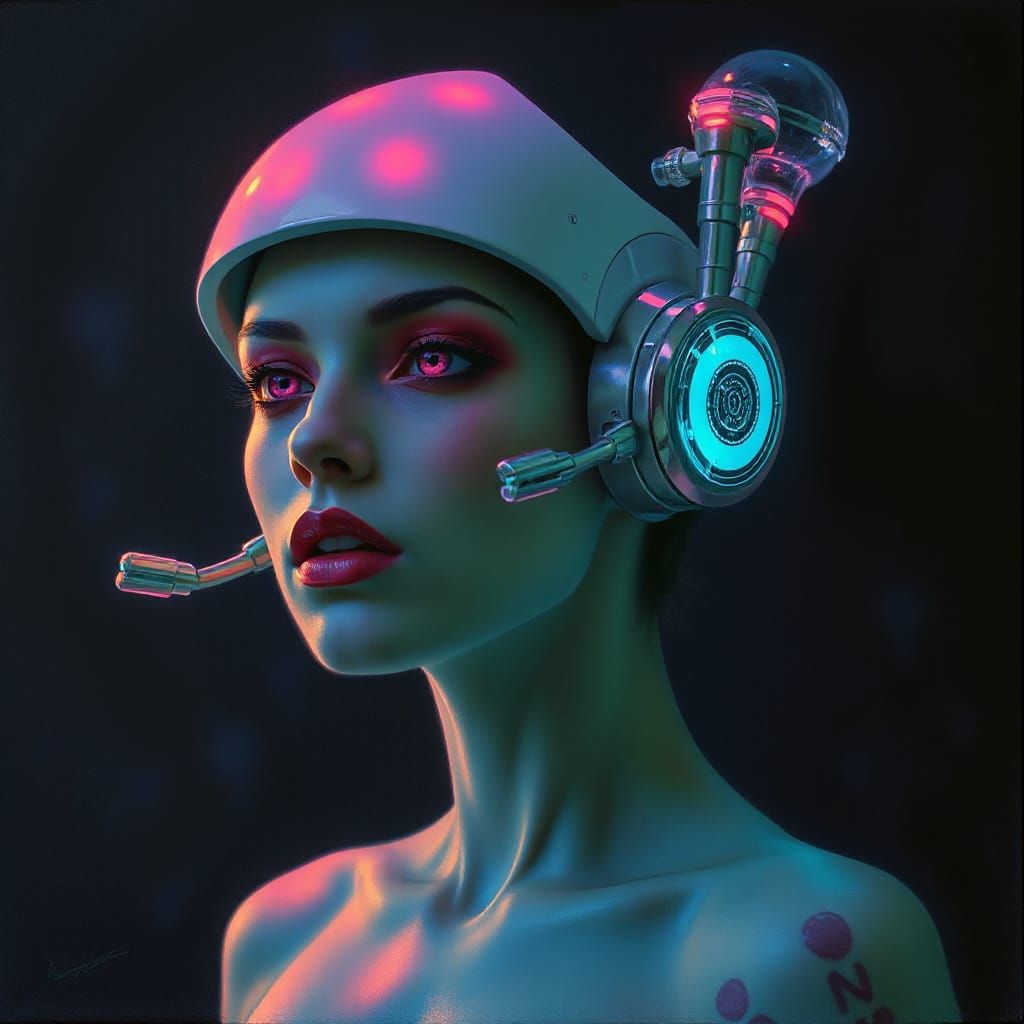 Bioluminescent Android Pin-up Oil Painting