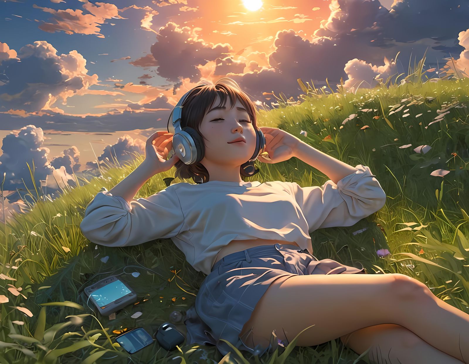 Anime Girl Sunset: Studio Ghibli Style