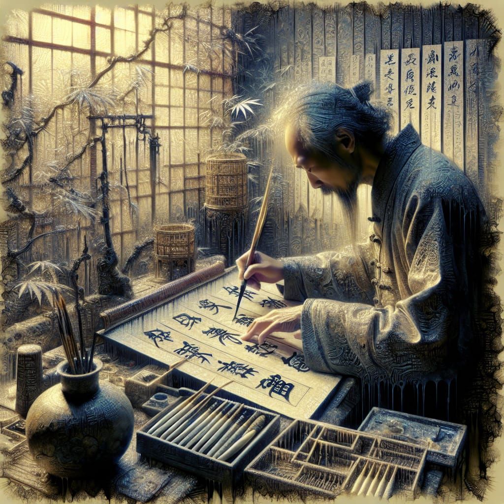 Calligrapher at Work: Surrealist Alcohol Ink Art