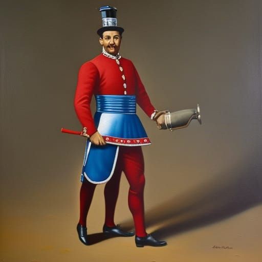 Circus Strongman Holding Salt and Pepper: Oil Painting