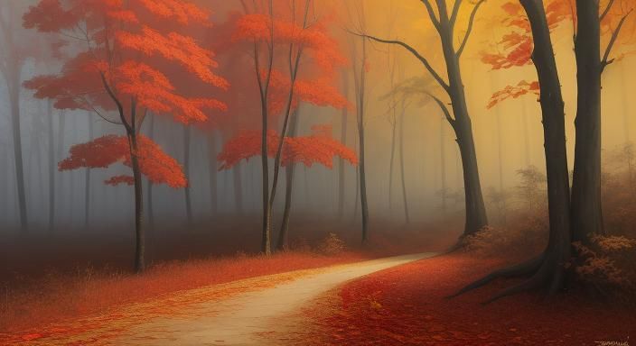 Enchanting Autumn Forest: Neo-Impressionist Oil Painting