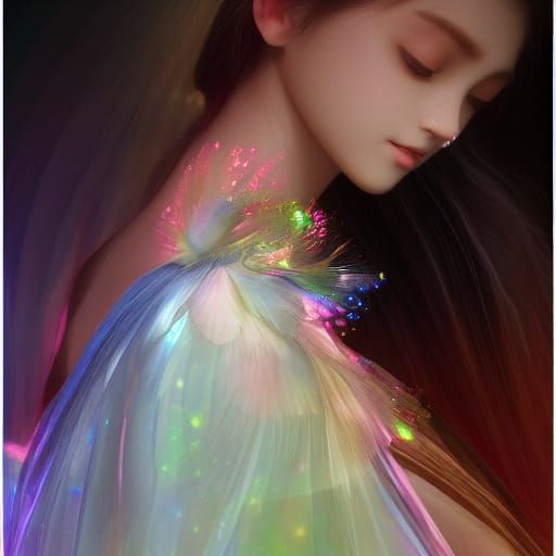 Fantasy Fairy with Iridescent Wings in Anime Style