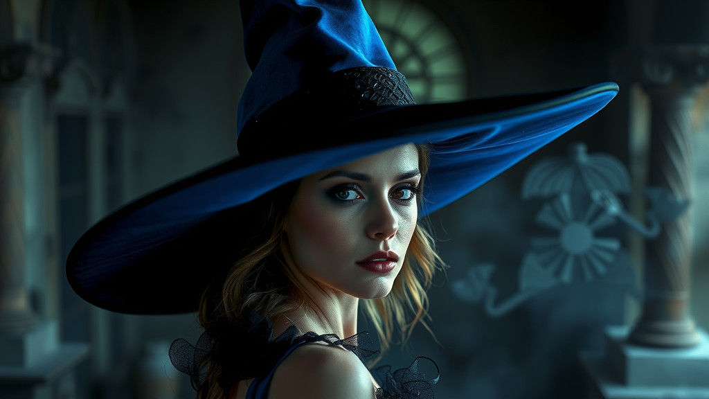 Majestic Blue Hat in Mystical Setting, High Fashion