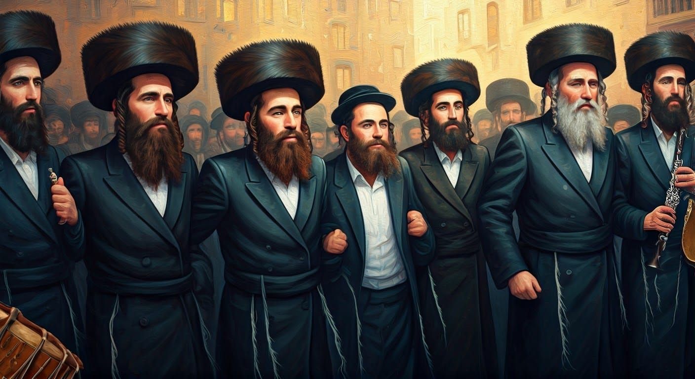 Joyful Hassidim Dance in a Vivid Expressive Painting