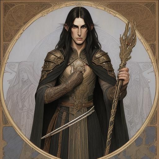 High Elf Sorcerer in Art Nouveau Style