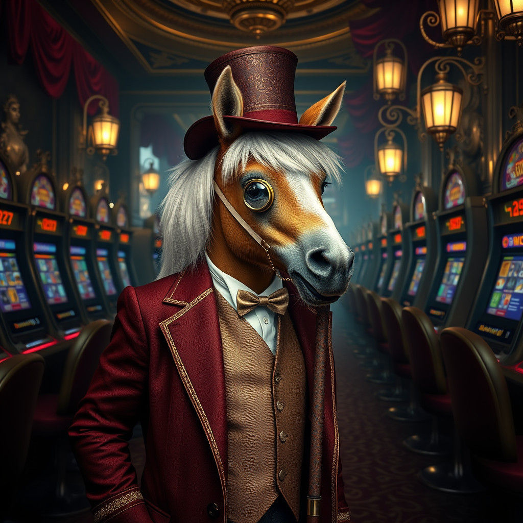 Shetland Pony Gambler in Dimly Lit Casino