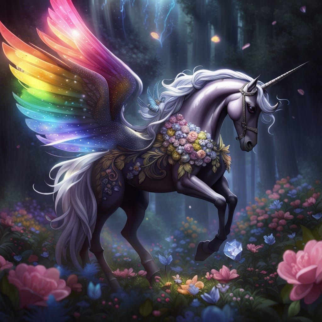Rainbow Alicorn in Dark Fantasy Style
