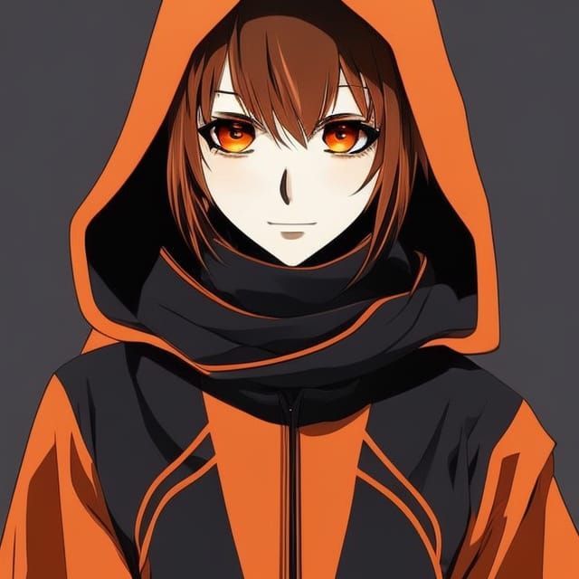 Anime Gamer Girl in Orange and Black Hoodie