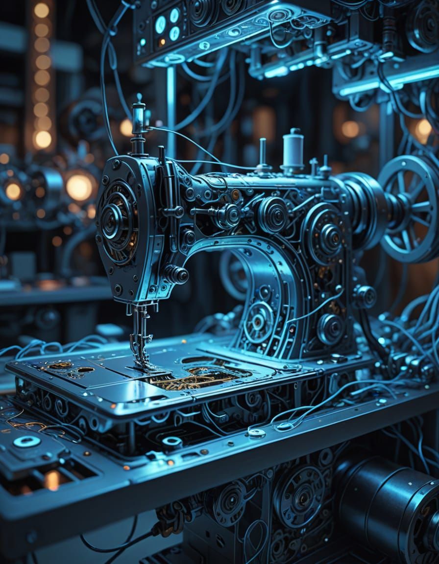 Futuristic Sewing Machine Interior: Sci-Fi Concept Art