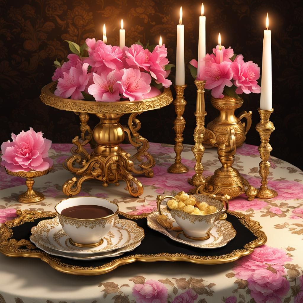 Baroque Table with Chocolates in Renaissance Lighting