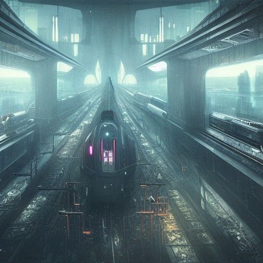 Cyberpunk Train in Apocalyptic Landscape