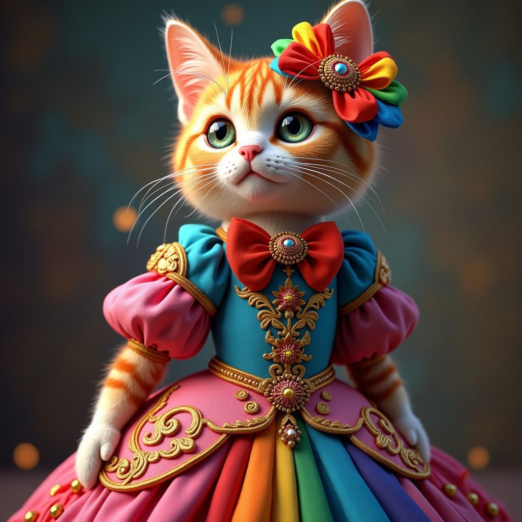 Cat in Rainbow Dress: High-Fantasy Digital Art