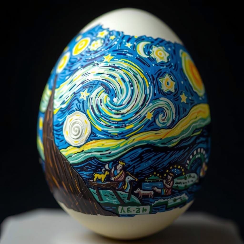 Egg Masterpiece with Starry Night and Manger Scene