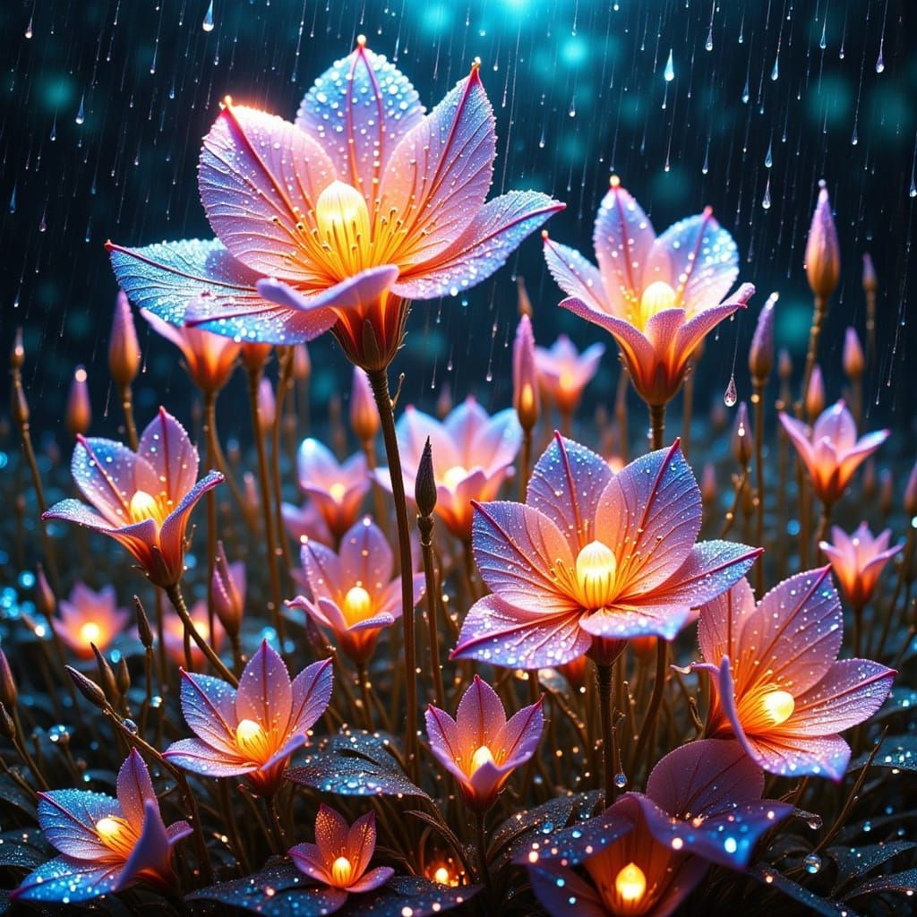 Glowing, Ethereal Flowers Unfold in a Vibrant, Alien World M...