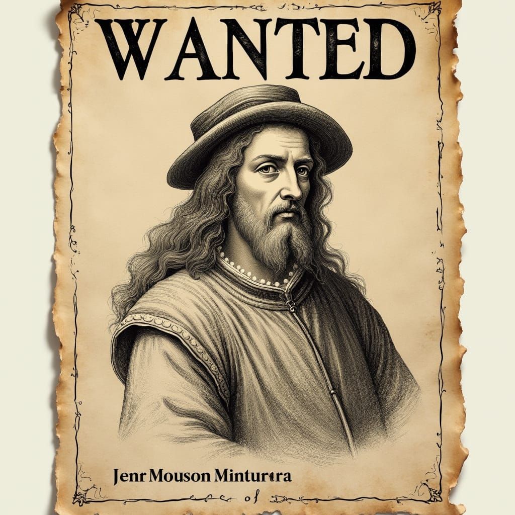 Renaissance Wanted Poster in Style of Da Vinci Sketch