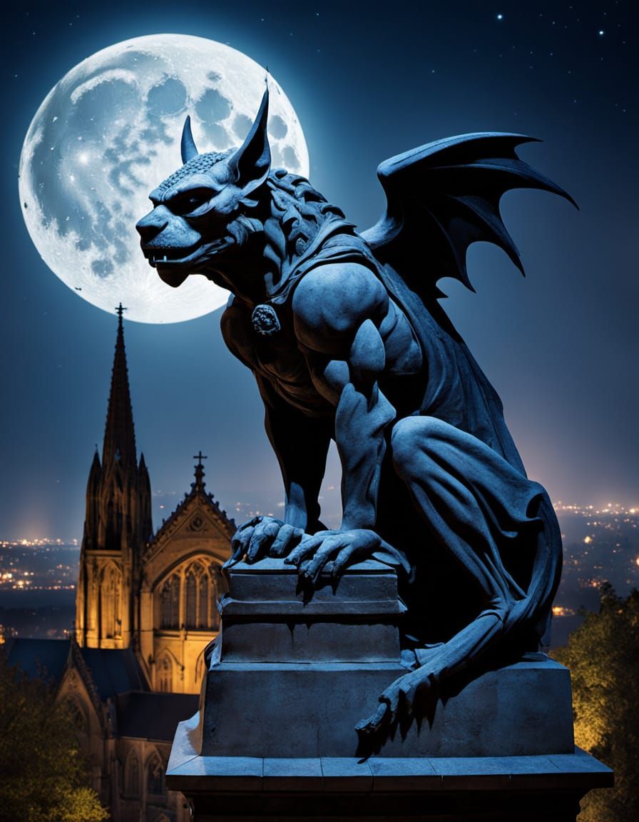 Gothic Gargoyle Under Full Moon