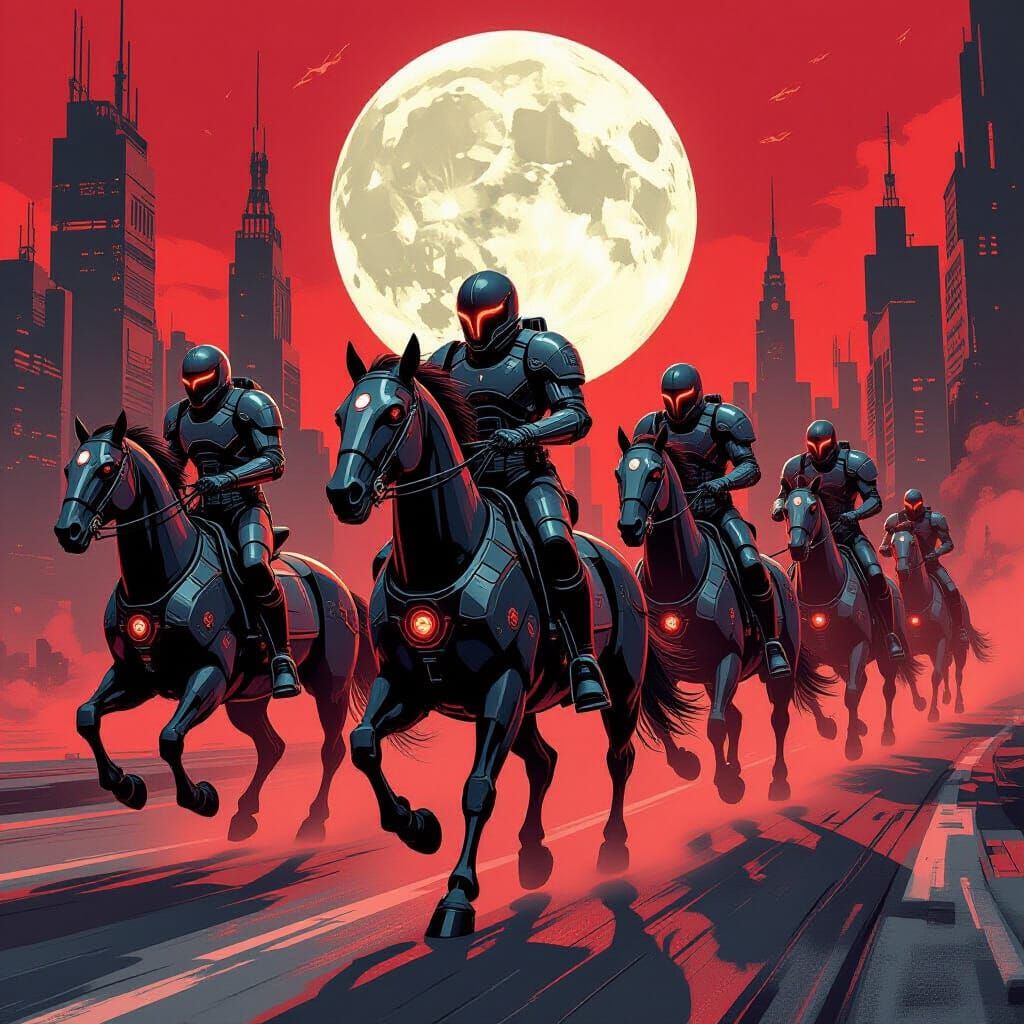 Apocalypse Riders in Retro Cyberpunk Comic Style