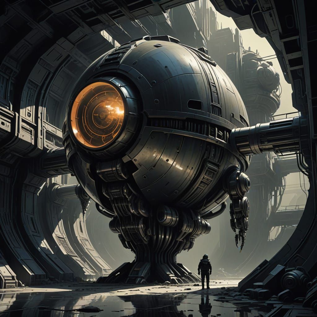 Glowing, Metallic Bomb in Mid-Air, Suspended by Intense Ligh...