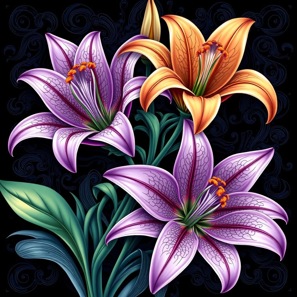 Abstract Lilies with Fractal and Zentangle Elements