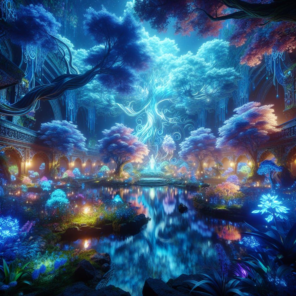 Fantastical Neon Blue Garden Concept Art