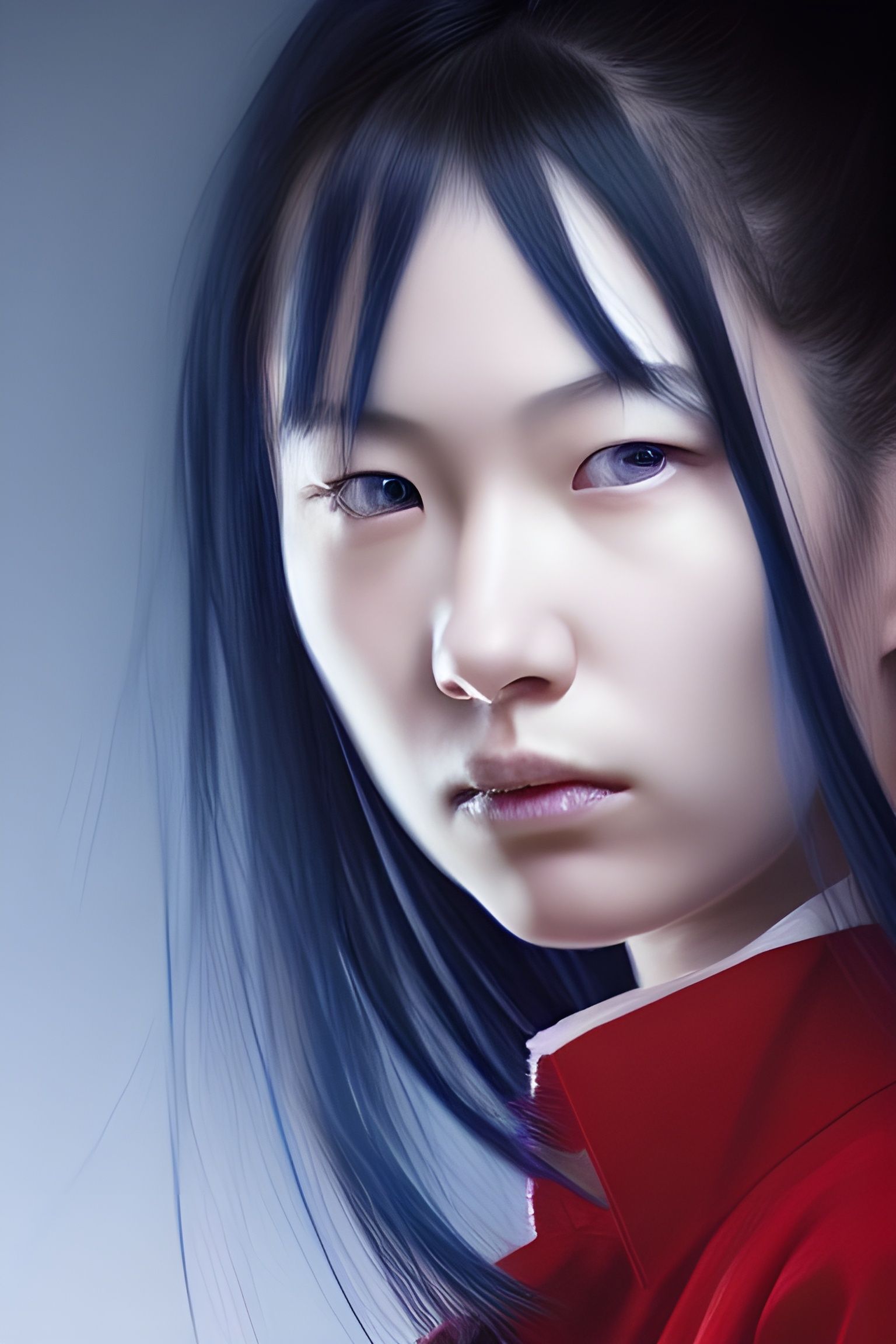 Hyperdetailed Portrait of Japanese Schoolgirl with Glowing I...