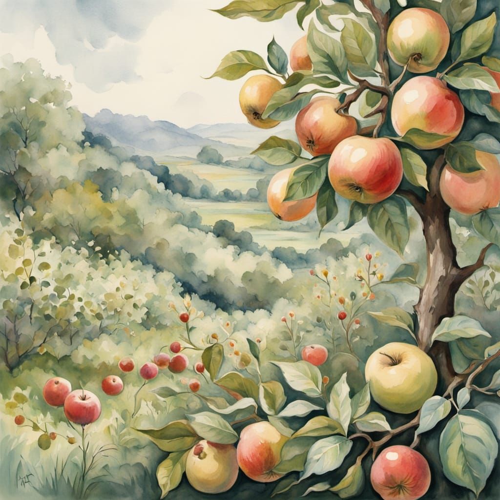 Whimsical Apple Tree in a Lush Meadow