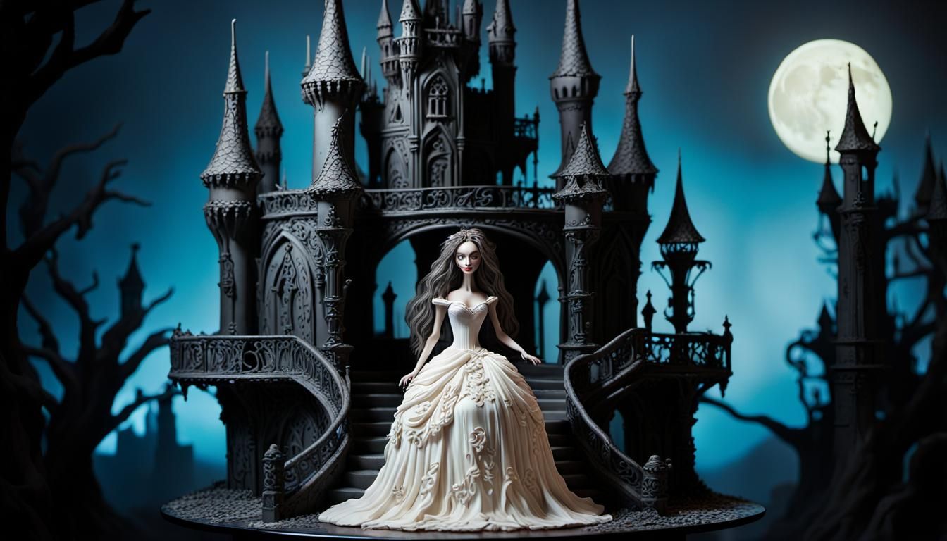 Reanimated bride Elaborate tier castle cake sculpture at cak...