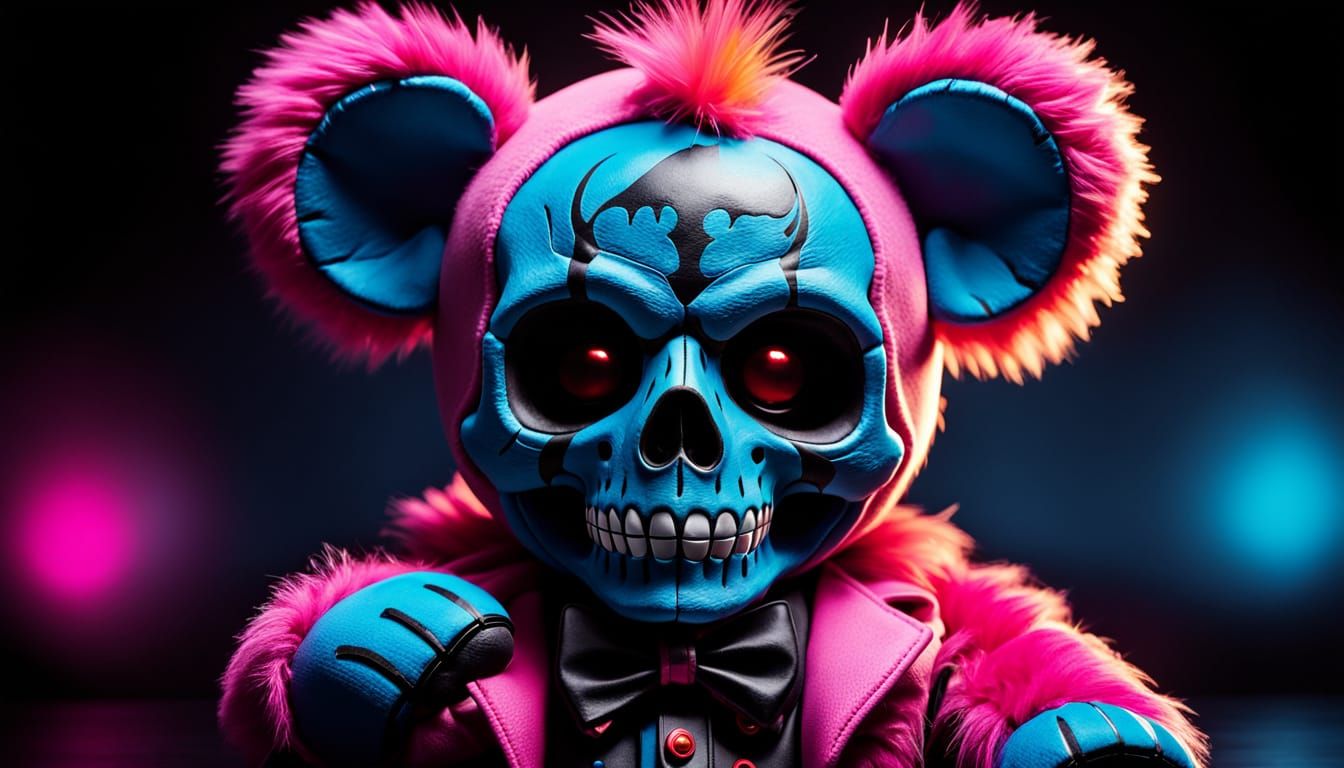 Vibrant Oil Painting of a Skull Clown Teddy Bear