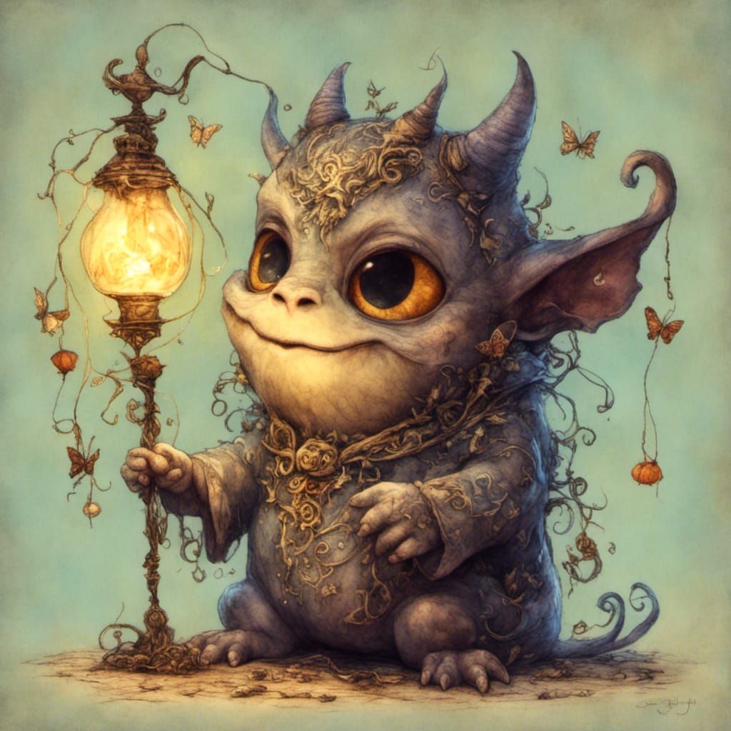 Cute Creature Holding a Lamp